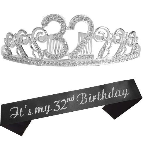 Meant2tobe 32th Birthday Sash & Tiara Set, Silver Rhinestone : Target