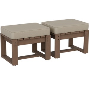 EAGLE PEAK Natural Cedar Patio Ottomans with Removable Cushions, Outdoor Real Wood Slat Top Footrest - 1 of 4