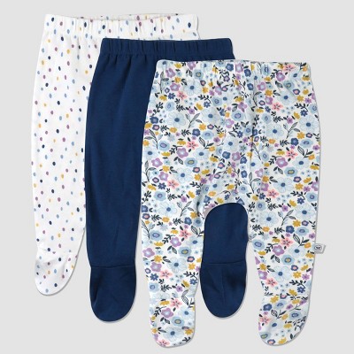 Image of Honest Baby 3pk Prairie Pretty Footed Harem Pants - Navy Blue 3-6M
