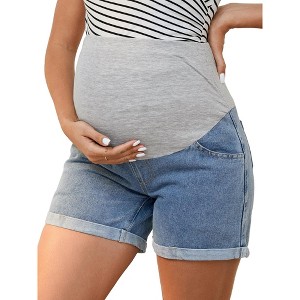 INSPIRE CHIC Women's Summer Lounge Workout Short Denim Pants with Pockets Maternity Jean Shorts - 1 of 4