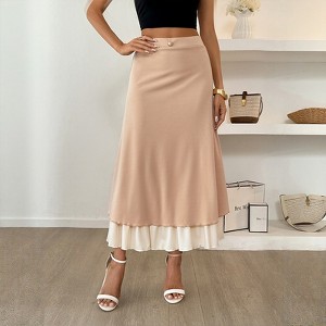 Women's Tiered Skirt with Pearl Buttons - Long Layered Flowy Skirt for All Seasons, Elegant Pearl Accents, Casual to Formal - 1 of 4
