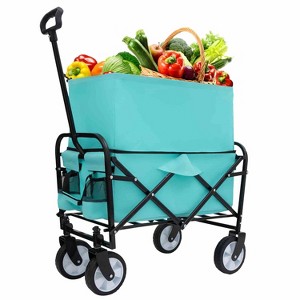 Racxily Collapsible Utility Wagon Cart-Lightweight Wagon with All-Terrain Wheels,Dual-Layer Pocket for Beach/Camping/Shopping (Foldable,225lbs) - 1 of 4