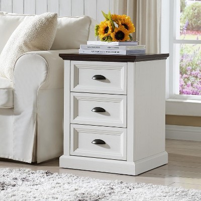 Nightstand with Charging Station & 3 Drawer, Farmhouse End Table for Bedroom, Living Room