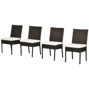 4 PE Rattan Outdoor Dining Chairs with Cushions, Patio Wicker Dining Chairs with Backrest - 1 of 4