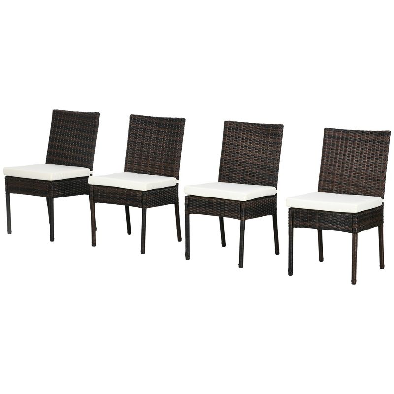 Outsunny 4 Outdoor Dining Chairs, Cushioned Patio Wicker Dining Chairs, 4 of 7