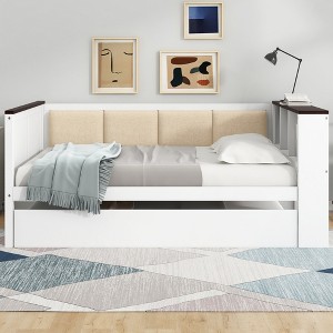 GDFStudio Gibson Wood Daybed with Storage Shelves and Upholstered Backrest - 1 of 4