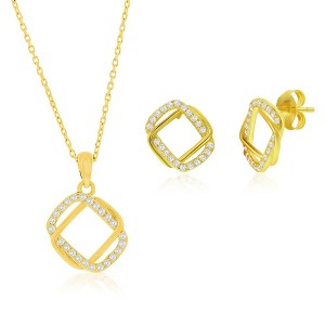 Bella Silver Sterling Silver, Intertwined CZ Necklace & Earrings Set - Gold Plated - Gold - 16+2 Inch - 1 of 4