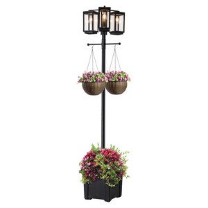 C Cattleya 3-Light 77.5in Black Complete Post Light with Planter and Clear Tempered Glass - 1 of 4