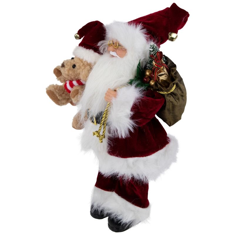 Northlight 12" Traditional Santa Claus Christmas Figure with Teddy Bear and Gift Bag, 4 of 6