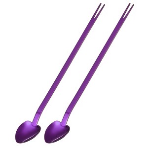 Unique Bargains Stainless Steel Reusable Dual Purpose Fruit Cocktail Mixing Spoon 2 Pcs - 1 of 4