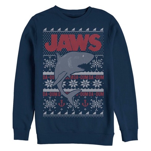 Men s Jaws Shark Ugly Sweater Sweatshirt Navy Blue Small