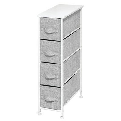 mDesign Tall Slim Dresser Storage Cabinet Unit - 4 Fabric Drawers - Gray/White