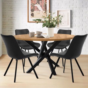 Oliver+Kourtney 5 Piece Black Round Dining Table Set with Faux Leather Dining Chairs Set of 4 with Black Legs-Maison Boucle - 1 of 4
