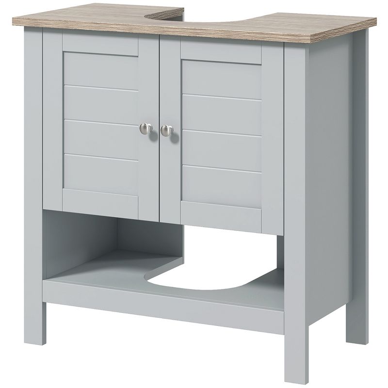 kleankin 24" Bathroom Under Sink Cabinet with Storage, Pedestal Sink Cabinet, Adjustable Shelf and Open Bottom Shelf, Gray, 4 of 7