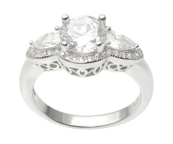 2 1/6 CT. T.W. Round Cut CZ Basket Set Intricate Under-Bridge Ring in Sterling Silver - Silver (5)