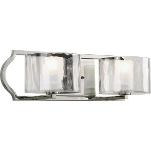 Progress Lighting Caress 2-Light Bath Vanity in Polished Nickel with Layered Glass Diffusers and Water Glass Shade - 1 of 2
