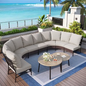Captiva Designs Outdoor Half-Moon Sectional Patio Conversation Sets with 2 Round Table for Garden, Poolside, Balcony, Backyard - 1 of 4