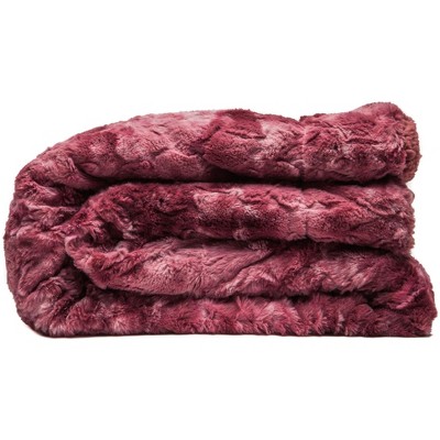 Dark Rose Faux Fur Reversible Sherpa Throw Blanket