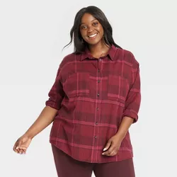 Women's Plus Size Long Sleeve Button-Down Flannel Tunic Shirt - Ava & Viv™