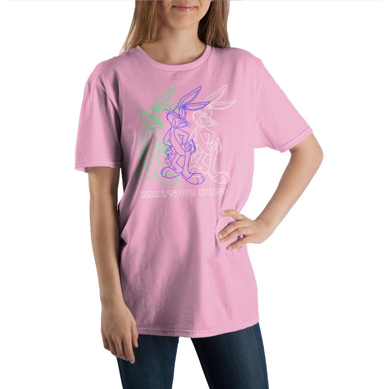 Bugs Bunny Cartoon Character Mens Pink Graphic Tee, 1 of 2