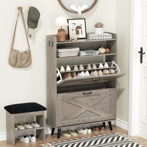 Entryway Shoe Storage Cabinet with Flip Drawers & Bench - 1 of 1