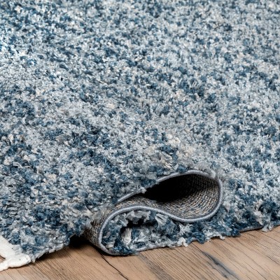 Brooke Blue and Ivory Shag Tasseled Runner Rug