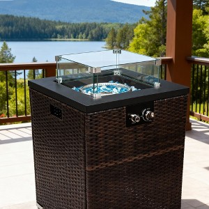 22" Propane Gas Fire Pit Table, 50000 BTU Square Steel Fire Pit with Beautiful Wicker Base for Outside Patio Deck Garden Backyard-Black - 1 of 4