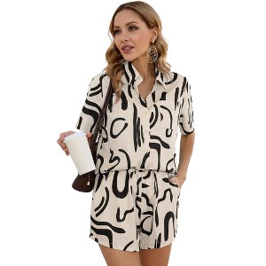 Women's 2 Piece Outfit Sets Summer Beach Casual Printed Shirts and Shorts Lounge Sets Casual Tracksuit Set - 1 of 4