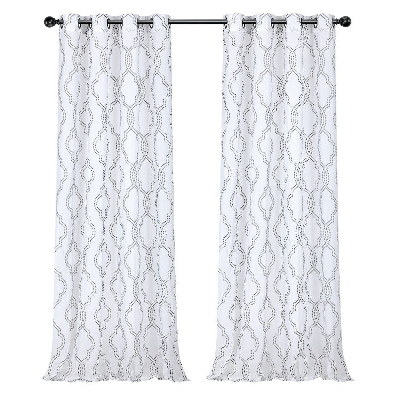 Kate Aurora Montauk Accents 2 Piece Gray & White Lattice Embroidered Grommet Top Sheer Curtain Panels, 2 of 3
