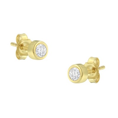 10K Gold 1/5 Cttw Round Diamond Bezel-Set Stud Earrings