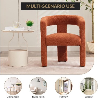 Modern Barrel Accent Dining Room Chairs, Upholstered Side Chairs with Arms for Kitchen, Living Room, Reception Chairs, Orange