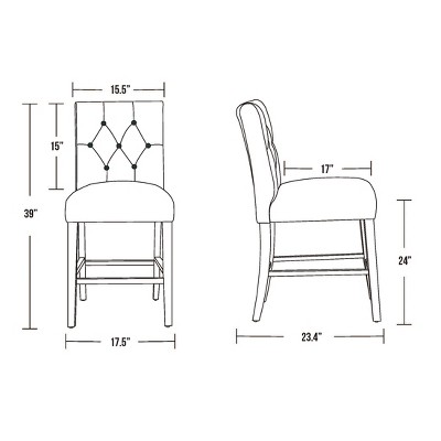 Blue Linen Tufted Bar Stool with Wood Legs, Set of 2