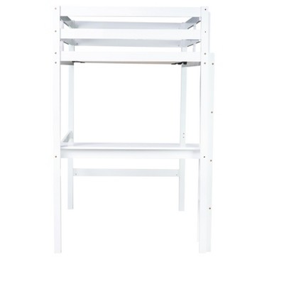 DOMETOUR Twin High Loft Bed, Rubber Wood  Loft Bed with Safety Guardrail, built-in desk, ladder,White
