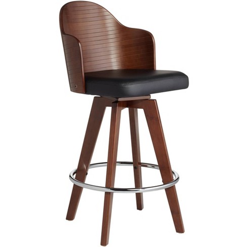Black Faux Leather Swivel Bar Stool, Black Leather Swivel Bar Stools With Arms