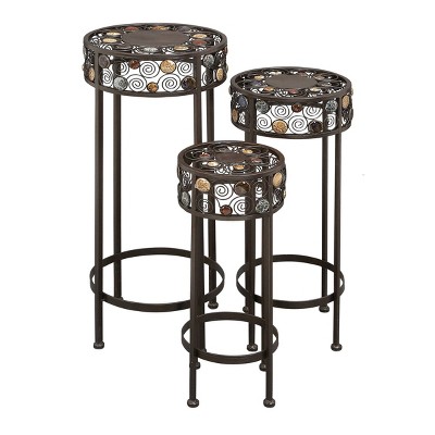 Set of 3 Metal and Ceramic Plant Stand with Bead Detailing Black - Olivia & May
