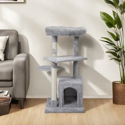 FURNIinspire Pet Tower Double Level Cat Tree Stand, Pet Tower Pet Furniture Kittens Activity Tower, Kitty Pet Play House, Gray, 15.7"*15.7"*31.4"