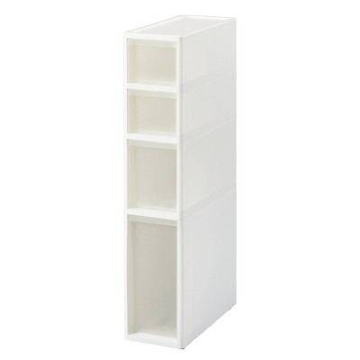 JEJ Astage Slim Drawer B Reinforced 4 Shelf Compartment Sleek Narrow Space Design White Clear