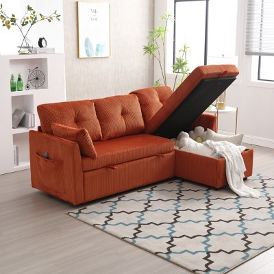 81.1" L-Shaped Modular Corduroy/Chenille Fabric Sofa, Reversible Sectional Couch with Storage Chaise 4W - ModernLuxe