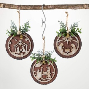 5.5"H Sullivans Wood Nativity Ornament - Set of 3  Multicolored Christmas Ornaments - 1 of 2