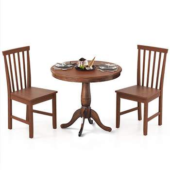Tangkula 3-Piece Dining Kitchen Table Dining Set Mid-Century Round WoodenTable & 2 Chairs