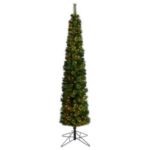 8ft. Green Pencil Artificial Christmas Tree with 200 Clear Multifunction LED Lights & 402 Branches – Sleek Festive X-Mas Tree - 1 of 4