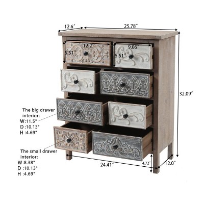 Rustic Black Farmhouse 8-Drawer Carved Accent Chest