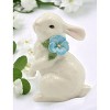 Kevins Gift Shoppe Ceramic White Rabbit with Blue Pansy Flower Figurine - image 3 of 3