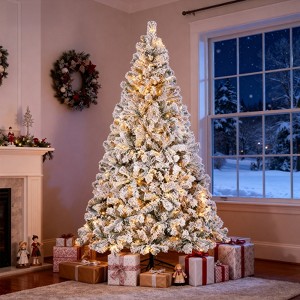 6.5FT Pre-Lit Snow Flocked Christmas Tree with 250 Warm Lights & 1000 Tips - 1 of 4