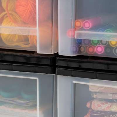 Sleek Black 7qt Stackable Plastic Storage Drawers - Set of 4