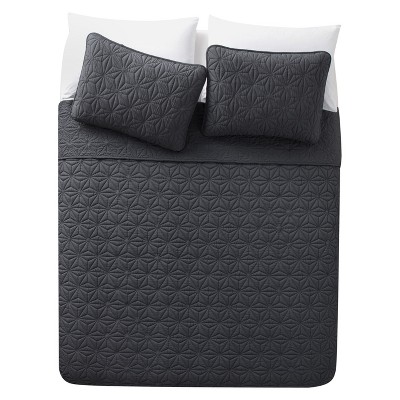 Gray Full Microfiber Reversible Geometric Quilt Set