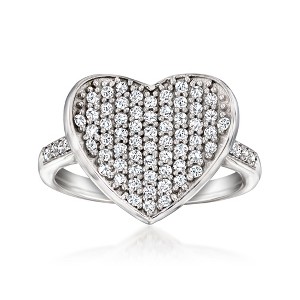 Ross-Simons 0.50 ct. t.w. Pave Diamond Heart Ring in Sterling Silver - 1 of 4