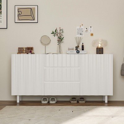 FUFU&GAGA White Wave - Front Storage Cabinet Accent Cabinet Buffet  - 3 - Drawer & 2 - Door Organizer for Bedroom/Living Room