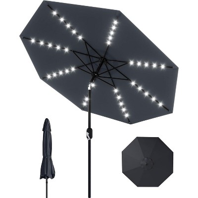 TackView 10ft Solar Patio Umbrella, Easy Tilt and Crank 8 Ribs Market Umbrella for Outdoor