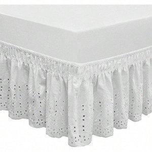 Wrap Around Elastic Eyelet Bed Skirt 14.5 Drop, Dust Ruffle, 3 Fabric Sides, Easy On/Off, Adjustable, Polyester Cotton, White Queen/King - 1 of 4